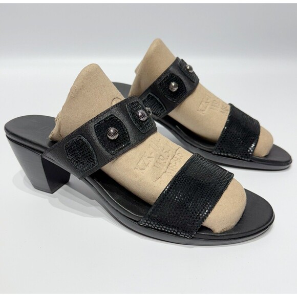MUNRO AMERICAN Black Snakeskin Style Leather Heeled Slide Sandals Women Size 8N - Picture 2 of 14